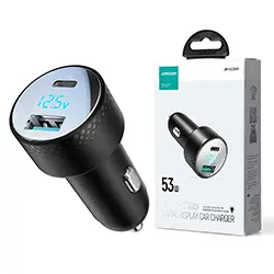 Chargeur AUTO 53W double port USB-C PD USB-A Joyroom JR-CCD01 avec voltmètre LED