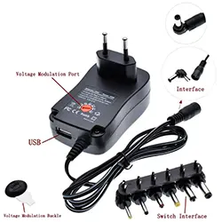 Chargeur adaptateur Alimentation universel 30W, 3V, 4.5V, 5V, 6V, 7.5V, 9V, 12V, 2.1A, USB AC/DC Réglable