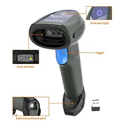 HENEX Lecteur code a barre sans-fil rechargeable 3 en 1 USB + 2.4ghz + Bluetooth 1D 2D QR HC-5208SR-2D-BT