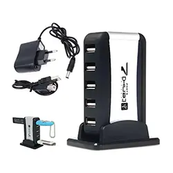 HUB répartiteur USB 2.0 7 ports avec alimentation et support Vertical