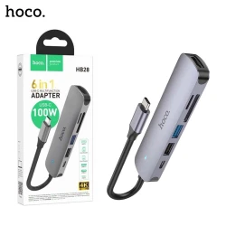 HUB Adaptateur 6 en 1 HOCO HB28 Type-c vers HDMI 4K + PD 100W USB-C + USB 3.0 + USB 2.0 + Carte Micro SD / SD