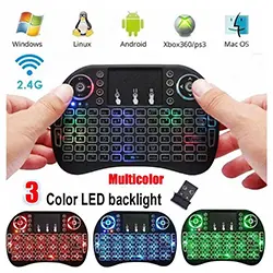 Mini Clavier Sans Fil 2.4 ghz rétro-éclairé Led Pour Smart Tv Android Box Laptop avec Batterie rechargeable