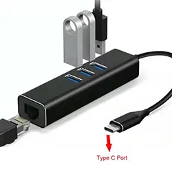 Adaptateur ethernet Gigabit HUB type-c USB-C vers to RJ45 + 3 x USB 3.0