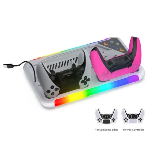 Dobe TP5-3557D Support Docking RGB pour PS5 / PS5 Slim Manette avec ventilateur de refroidissement