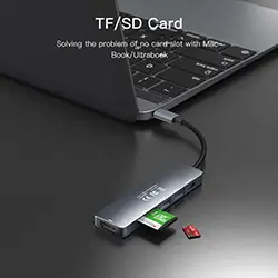 HUB Adaptateur 6 en 1 Type-c vers HDMI 4K + PD 60W USB-C + 2 x USB 3.0 + Carte Micro SD / SD YESIDO HB11 en Alliage d'aluminium