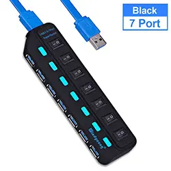 Hub USB 3.0 7 Ports USB Avec Interrupteur Marche/Arrêt Pour PC Linux MacOS Model:704