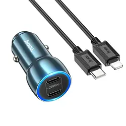 Chargeur AUTO de voiture HOCO Z48 2 Ports Type-c PD 40W + Cable Type-c to Lightning iphone 1m