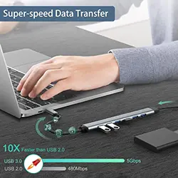 HUB Répartiteur 7 en 1 USB-C Type-C 5Gbps vers 1 x USB 3.0 + 6 x USB 2.0 OTG en aluminium