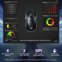 Souris Gaming Rechargeable sans-fil 10000 DPI Tri-mode Bluetooth 5.0, 2.4G, USB Filaire AULA SC580 6 Boutons