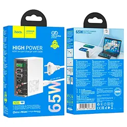 Station de charge Chargeur GaN 6 Ports USB QC3.0 + Type-C PD 65W HOCO N36 1.2m