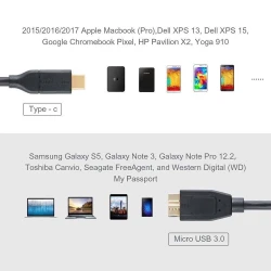 Câble Type-c USB-C mâle Vers USB 3.0 Micro B mâle disque dur externe - 1m