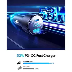 Chargeur AUTO 53W double port USB-C PD USB-A Joyroom JR-CCD01 avec voltmètre LED