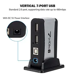 HUB répartiteur USB 2.0 7 ports avec alimentation et support Vertical