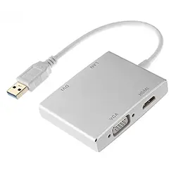 Adaptateur Hub 4 en 1 USB 3.0 vers HDMI 1080P, VGA, DVI, RJ45 10/100/1000 Gigabit Ethernet Lan