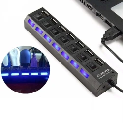 Hub USB 2.0 HI-Speed 7 Ports USB Avec Interrupteur Marche/Arrêt Pour PC