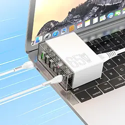 Station de charge Chargeur GaN 6 Ports USB QC3.0 + Type-C PD 65W HOCO N36 1.2m