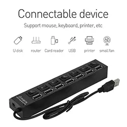 Hub USB 2.0 HI-Speed 7 Ports USB Avec Interrupteur Marche/Arrêt Pour PC