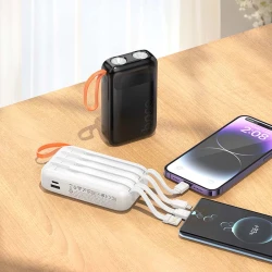 HOCO J151 Power Bank 10000mAh 4 câbles intégrés Type-c Lightning USB Micro USB + 2 lampes LED PD20W QC3.0