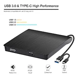 Lecteur Graveur DVD-RW CD-RW Externe USB 3.0 et Type-c pour Windows 11, 10, 8, 7, XP, Vista, Linux, Mac OS