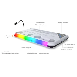 Dobe TP5-3557D Support Docking RGB pour PS5 / PS5 Slim Manette avec ventilateur de refroidissement