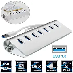 Hub USB 3.0 5Gbps HI-Speed 7 Ports USB en aluminium pour PC portable, MacOS