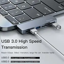HUB Adaptateur 6 en 1 Double Type-c vers PD + 3 x USB 3.0 + Carte Micro SD / SD YESIDO HB10
