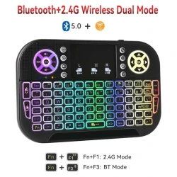 Mini clavier sans-fil 2 en 1 2.4Ghz + Bluetooth rechargeable rétroéclairé Pour Smart Tv Android Box Laptop