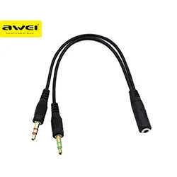 Séparateur Audio 2 en 1 Awei AUX-002 3.5mm Jack Casque Microphone Pour Ordinateur De Bureau Portable Téléphone Portable