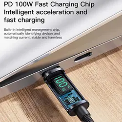 Câble de données et Charge tressé Type-c Vers Type-c 100W avec affichage Puissance LED YESIDO CA158 1.2m