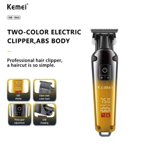 Kemei KM-1866 Tondeuse sans-fil Rechargeable 180min Autonomie & Écran LED pour Barbe & Cheveux