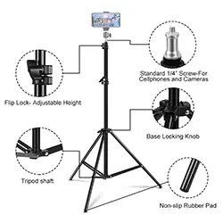 Trepied Support 2.1m Universel avec tête à vis 1/4 pour caméra, Lampe, Flash, appareil photo, Niveau laser