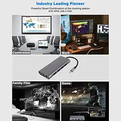Adaptateur HUB 11 en 1 USB-C to HDMI + RJ45 + Type-C + SD CARD + MICRO SD + 1 * USB 3.0 + 3 * USB 2.0 + AUDIO + VGA