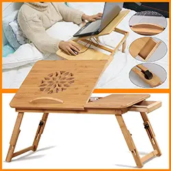 Table LAPTOP en bambou pliable avec ventilateur 55cm x 35cm CAPSYS BM92
