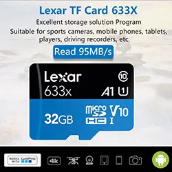 Carte mémoire Micro SD TF Lexar 633x jusqu'à 95Mbps C10 U3 U1 32GB 64GB 128GB