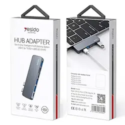 HUB Adaptateur 6 en 1 Double Type-c vers PD + 3 x USB 3.0 + Carte Micro SD / SD YESIDO HB10