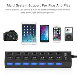Hub USB 2.0 HI-Speed 7 Ports USB Avec Interrupteur Marche/Arrêt Pour PC