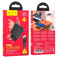 Chargeur Ultra Fin HOCO N38 Double Port USB QC3.0 + Type-c PD 20W + Cable Type-c vers Lightning Iphone 1m