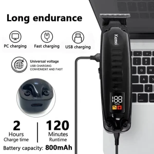 Kemei KM-1578 Tondeuse 10W Sans Fil Rechargeable USB Barbe & Cheveux LCD