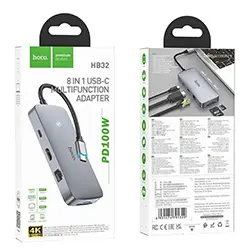 HUB 8 en 1 HOCO HB32 PD100W Type-c USB-C to HDMI + RJ45 + SD/TF + 1 * USB 3.0 + 2 * USB 2.0 + Type-c PD