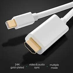 Câble Adaptateur Convertisseur Mini Displayport DP mâle Thunderbolt vers HDMI mâle 1080P 1.8m