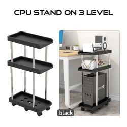 Support unité centrale PC sur 3 niveaux avec 6 roues - Noir