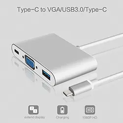 Adaptateur Convertisseur 3 en 1 USB-C Type-C Vers to VGA + USB 3.0 + Type-C PD 1080P 60Hz