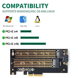 Carte d'extension PCI express PCI-E 3.0 X4 vers double Slots M.2 NVME + NGFF M key & B 2230-2280