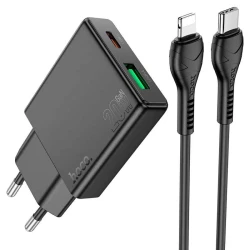 Chargeur Ultra Fin HOCO N38 Double Port USB QC3.0 + Type-c PD 20W + Cable Type-c vers Lightning Iphone 1m