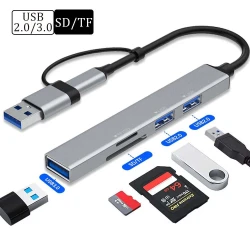 HUB Adaptateur 5 en 1 Lecteur de carte USB-C type-C USB 3.0 vers to 1 x USB 3.0 + 2 x USB 2.0 + TF / SD