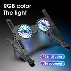 Refroidisseur Support ordinateur portable laptop jusqu'à 17 pouces 2 ventilateurs pliable RGB