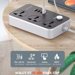 Multiprise rallonge universelle LDNIO SC3412 3 USB QC3.0 + 1 Type-C PD 20W + 3 Prise 2500W 2m