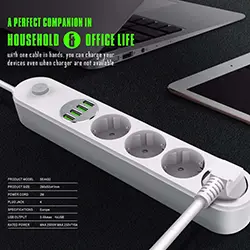 Multiprise Rallonge SIYOTEAM 4 Prise + 4 USB 5V 3.4A 2m SE4432 2500W