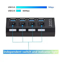 Hub USB 3.0 HI-Speed 4 Ports USB Avec Interrupteur Marche/Arrêt Pour PC MacOS