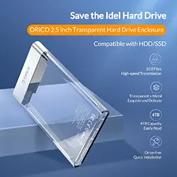Rack Orico Transparent 2.5 pouces USB 3.0 6Gbps 4To Max pour disque dur HDD/SSD 2129U3 + Pochette PHD Orico
